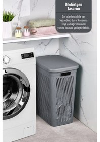 Resim İronika Slim Kapaklı Dekoratif Kirli Çamaşır Sepeti 45 Litre - Gri Gri 