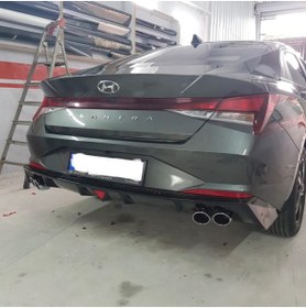 Resim Harphour Hyundai Elantra Uyumlu Çift Çıkış Egzoz 2021-2022-2023ıthal Pianoblack Arka Difüzör Tampon Eki 