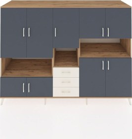Resim Kronos Dolap 13 Raflı 3 Çekmeceli 9 Kapaklı 220x59x163 Çam-antras Çam-antrasit/aytaşı 