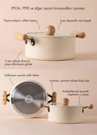 Resim The Mia Cucina Derin Tencere 24 Cm Seramik Kaplama Krem 