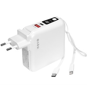Resim S-link G150 15000mAh Lightning+Type-C Kablolu Powerbank Beyaz PD22.5W LCD AC Prizli Pil Şarj Cihazı 