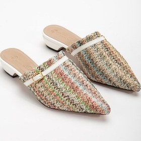 Resim Yeni Hasır Malzeme Önü Kapalı Beyaz Kadın Kısa Topuklu Terlik-3014-Beyaz 