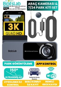 Resim +360 Botslab Hk50 Set / 3k Qhd Wifi 150 Ultra Geniş Açı Gece Görüşlü Akıllı Araç Kamera + Park Kiti 