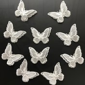 Resim 10 adet 3D Çift Katmanlı Nakışlı Kelebek Yama - Beyaz Organza Dantel Düğün Gelin Elbise Süsleri, Ölçüsü 5.0X6.02 cm, Yıkanabilir Hafif DIY Giyim Aksesuarları, Dikiş, El Sanatları Süslemesi, Dantel Nakış, Dayanıklı Nakış için Uygun. 