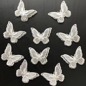 Resim 10 adet 3D Çift Katmanlı Nakışlı Kelebek Yama - Beyaz Organza Dantel Düğün Gelin Elbise Süsleri, Ölçüsü 5.0X6.02 cm, Yıkanabilir Hafif DIY Giyim Aksesuarları, Dikiş, El Sanatları Süslemesi, Dantel Nakış, Dayanıklı Nakış için Uygun. 