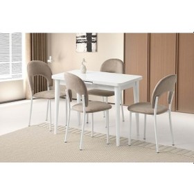 Resim Mobilgen 4 Adet Ay Sandalye 100+25x60 Silva Açılabilir Masa Takımı Beyaz 