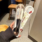 Resim Sanrio Hello Kitty Paslanmaz Çelik Yemek Takımı, 3 Parça - Taşınabilir, Dış Mekan, Okul ve Ofis Kullanımına Uygun - Kutu Dahil 