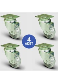 Resim 4 Adet EU01DKP50 Döner Tablalı Şeffaf Tekerlek Çap:50 Mobilya 