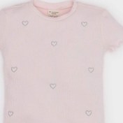 Resim DeFacto Kız Bebek Bisiklet Yaka Kalp Desenli Fitilli Kaşkorse Kısa Kollu Tişört F3692A525SMPN648 Pembe 