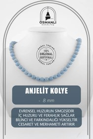 Resim OSMANLI DOĞAL TAŞ Anjelit 8 Mm Düğümlü Doğal Taş Kolye 
