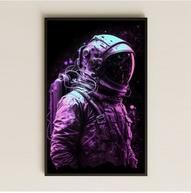 Resim Mor Işıklı Kozmik Astronot Portre Pleksi Tablo - Neon Bilimkurgu Dekoru 