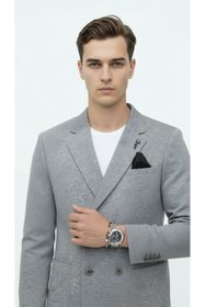 Resim Plus Scorpion Erkek Penye Kumaş Kruvaze Blazer Ceket - 4 Düğmeli Mono Yaka, Torba Cepli, Çift Yırtmaçlı Şık Tasarı 