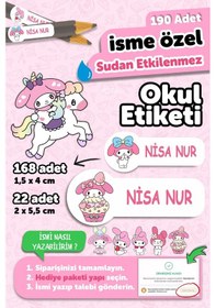 Resim Okul Etiketi Kalem Defter İsimli Etiket Isim Yazılabilen My Melody - 190 Adet Özel Tasarım Etiket Çok Renkli 