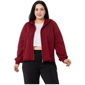 Resim Büyük Beden Kapüşonlu Fermuarlı Üç İplik Bordo Sweatshirt-bordo Bordo 