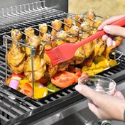 Resim Paslanmaz Çelik Tavuk Bacak & Kanat Rafı - Katlanabilir Dikey Izgara Standı BBQ, Dumanlı, Fırın için - Piknik, Kamp, Yemek Pişirme için İdeal - Kolay Saklama Mutfak Aksesuarı 