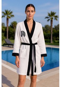 Resim Baskılı Müslin Kimono Bornoz Unisex %100 Pamuk Yumuşacık 2 Katlı Doğal Kumaş - Ztmbb10 Siyah 