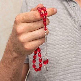 Resim Gümüş Kırmızı Ateş Kehribar Tesbih 