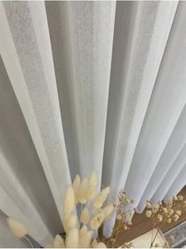 Resim Ekru Keten Efektli 1 3 Sık Pile Tül Perde,Ekru 475 X 255 