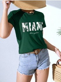 Resim Miami T-shirt - Nefti Yeşil Baskılı Oversize Bisiklet Yaka Kısa Kol Tişört Nefti Yeşil 