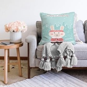 Resim RealHomes Çift Taraflı Christmas Ayıcık Desenli Özel Tasarım Çocuk Odası Raşel Örme Yastık Kırlent Kılıfı, Sonil-K4355-43x43cm 