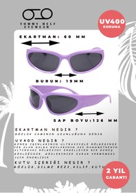 Resim TomyHelf Bisikletçi Gözlüğü Mor Çerçeve Siyah Cam Rüzgar Korumalı 