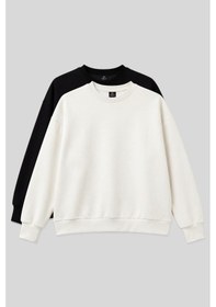 Resim Basic Oversıze O Yaka 2li Paket Siyah-ekru Kadın Sweatshirt - 97053 Siyah - Ekru 