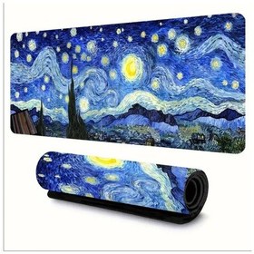 Resim 70x30 Cm Van Gogh Yıldızlı Gece Tasarımı Kaydırmaz Taban Speed Yüzey Oyuncu Mouse Pad Gaming 