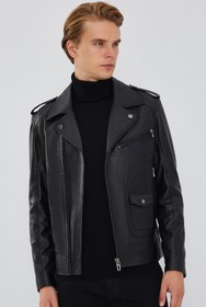 Resim Derimod Carter Erkek Siyah Biker Deri Mont 23WGD6490R3 