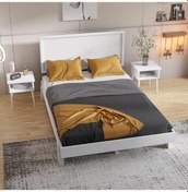 Resim Ebruli Model Beyaz Renk Çam Ahşap Karyola Ve İki Komodin Set Yatay -294 90 x 200 