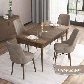 Resim Canisa Concept Are Serisi, 80X132 Mdf Açılabilir Barok Ahşap Desen Mutfak Masa Takımı, 4 Sandalye Gümüş Halkalı 