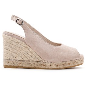 Resim Women's Beige Ankle Strap Wedge Heels Suede Leather Espadrille 