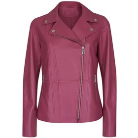 Resim Rania Fuşya Kadın Vintage Deri Biker Ceket 