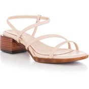 Resim DaphneSandals El Yapımı Hakiki Deri Topuklu Ekru Kadın Sandalet - Kp8115 