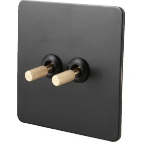 Resim Guangdong Spirit Siyah Renkli 2 Çete 2 Yönlü Duvar Anahtarı ve Altın Renkli Geçişli AC220-250V Paslanmaz Çelik Panel Işık Anahtarı(Yurt Dışından) 