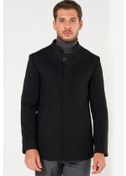 Resim Erkek Slim Fit Hakim Yaka Siyah Kısa Kaşe Kaban-Siyah 