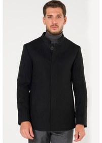 Resim Erkek Slim Fit Hakim Yaka Siyah Kısa Kaşe Kaban-Siyah 