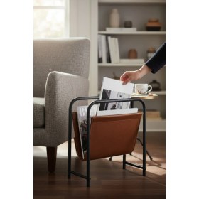 Resim Baresmu Alpa Deri Kumaşlı Dergilik, Kitaplık – Metal Çerçeveli Modern Gazetelik / Organizer 