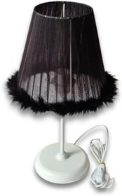 Resim TEKAY AYDINLATMA Siyah Tüylü Yatak Odası Abajur Çocuk Odası Beyaz Metal Ayaklı siyah 