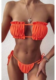 Resim Fırfırlı Brazilian Bikini - Turuncu Turuncu 
