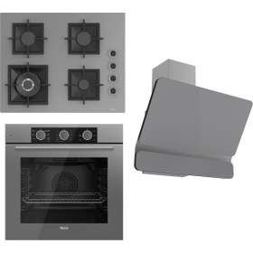 Resim Ferre Flameart Sc Serisi Gri Set (SC408-WFA + QXE62CPR +D082 ) - 65 Cm'lik Kare Döküm Izgara-Wok 