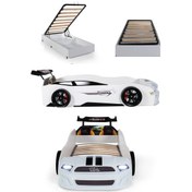 Resim Bazalı Beyaz Arabalı Yatak Sport Mst Işıklı 90x190 Cm 