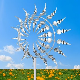 Resim 360° Dönen Metal Rüzgar Değirmeni, 3D Süs Desenli - Bahçe, Avlu ve Bahçe Dekoru İçin Serbest Duran Rüzgar Gücüyle Çalışan Döner, Elektrik Gerektirmez, Dayanıklı Demir İnşaat, Avlu Rüzgar Değirmenleri, Çim Aksesuarı, Sanatsal Bahçe Dekoru, Sağlam İnşaat 