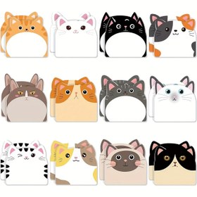 Resim 12'li Paket Kedi Yapışkan Not Seti - Sevimli Hayvan Kesim Kendinden Yapışkanlı Not Defterleri, Okul, Ofis ve Ev Kullanımı İçin Çeşitli Tasarımlar - Hatırlatıcılar ve Hızlı Notlar İçin Uygun Koparılıp Atılabilir Not Defterleri 