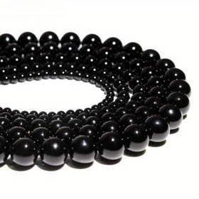 Resim 15'' Siyah Akik Taş Doğal Kalsedon Boncuklar DIY Takı Yapımı İçin, Yuvarlak Şekil 4/6/8/10/12mm 