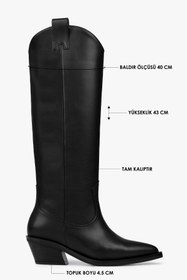 Resim Shoeberry Kadın Kailey Siyah Cilt Kovboy Çizme 