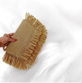Resim Boho Püsküllü Rafya Çanta El Yapımı Yazlık Hasır Kadın Clutch 