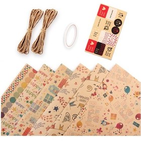 Resim Kangvka Doğum Günü Paketleme Seti - 6 Farklı Desenli Kauçuk Kağıt 50x70cm + Bandıka + İp + Sticker 