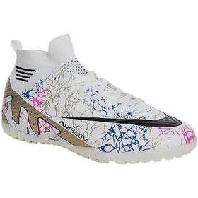 Resim Çoraplı Bilekli Boğazlı Halısaha Futbol Ayakkabısı Beyaz - Altın Beyaz - Altın 