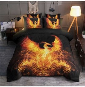 Resim Anka Çift Kişilik 4 Parça Pamuk Saten Nevresim Takımı Alev Kırmızısı 