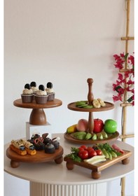 Resim Justwood 4'lü 2 Katlı Kek Standı 25 CM Pastalık 25 CM Risus 